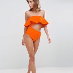 ASOS Neoprene Asymmetric Frill One Piece